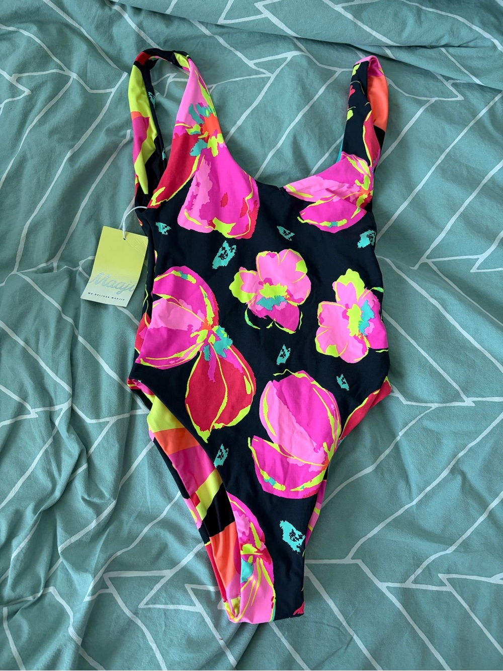 Maaji black Floral reversible geometric One-Piece Swimsuit - Neon Pink on Black